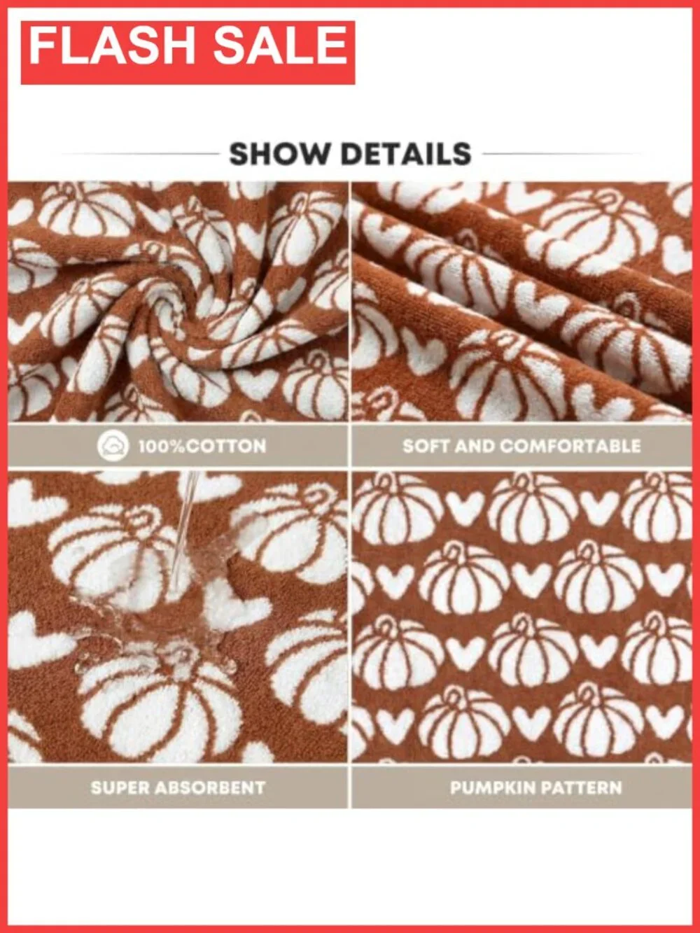 2 Pc Cotton Jacquard Hand Towels Pumpkin Fall Bathroom Decor 13.7x29.5